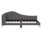 Lit de repos capitonné Twin/Full avec tête de lit, accoudoir et pieds de support, Gris/Beige-ModernLuxe