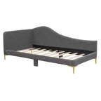 Lit de repos capitonné Twin/Full avec tête de lit, accoudoir et pieds de support, Gris/Beige-ModernLuxe