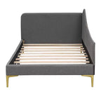 Lit de repos capitonné Twin/Full avec tête de lit, accoudoir et pieds de support, Gris/Beige-ModernLuxe