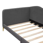 Lit de repos capitonné Twin/Full avec tête de lit, accoudoir et pieds de support, Gris/Beige-ModernLuxe
