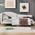 Lit de repos capitonné Twin/Full avec tête de lit, accoudoir et pieds de support, Gris/Beige-ModernLuxe