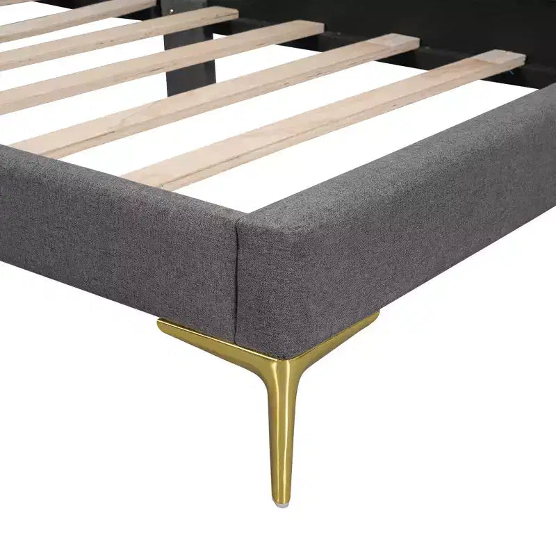 Lit de repos capitonné Twin/Full avec tête de lit, accoudoir et pieds de support, Gris/Beige-ModernLuxe