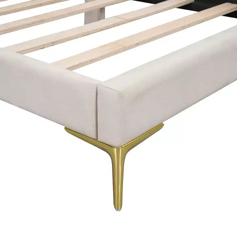Lit de repos capitonné Twin/Full avec tête de lit, accoudoir et pieds de support, Gris/Beige-ModernLuxe