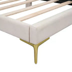 Lit de repos capitonné Twin/Full avec tête de lit, accoudoir et pieds de support, Gris/Beige-ModernLuxe