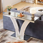 Console Miroir Lantine, Table d'Entrée/Canapé Moderne Argentée avec Cadres Incrustés de Cristaux