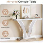 Console Miroir Lantine, Table d'Entrée/Canapé Moderne Argentée avec Cadres Incrustés de Cristaux