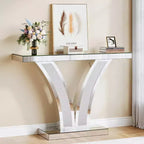 Console Miroir Lantine, Table d'Entrée/Canapé Moderne Argentée avec Cadres Incrustés de Cristaux