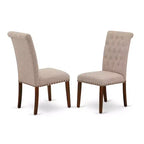 HomeStock Bremond Parson Dining Chairs Button Tufted Nailhead Trim Light Tan Linen Fabric Set of 2 Mahogany