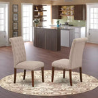 Chaises de salle à manger HomeStock Bremond Parson, capitonnées, avec clous décoratifs, tissu lin beige clair, lot de 2, acajou