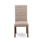 Chaises de salle à manger HomeStock Bremond Parson, capitonnées, avec clous décoratifs, tissu lin beige clair, lot de 2, acajou