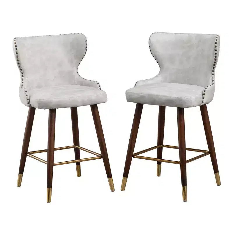 Tabouret de comptoir Roundhill Furniture Nevis de style moderne du milieu du siècle en similicuir touffeté avec garniture cloutée, blanc, ensemble de 2