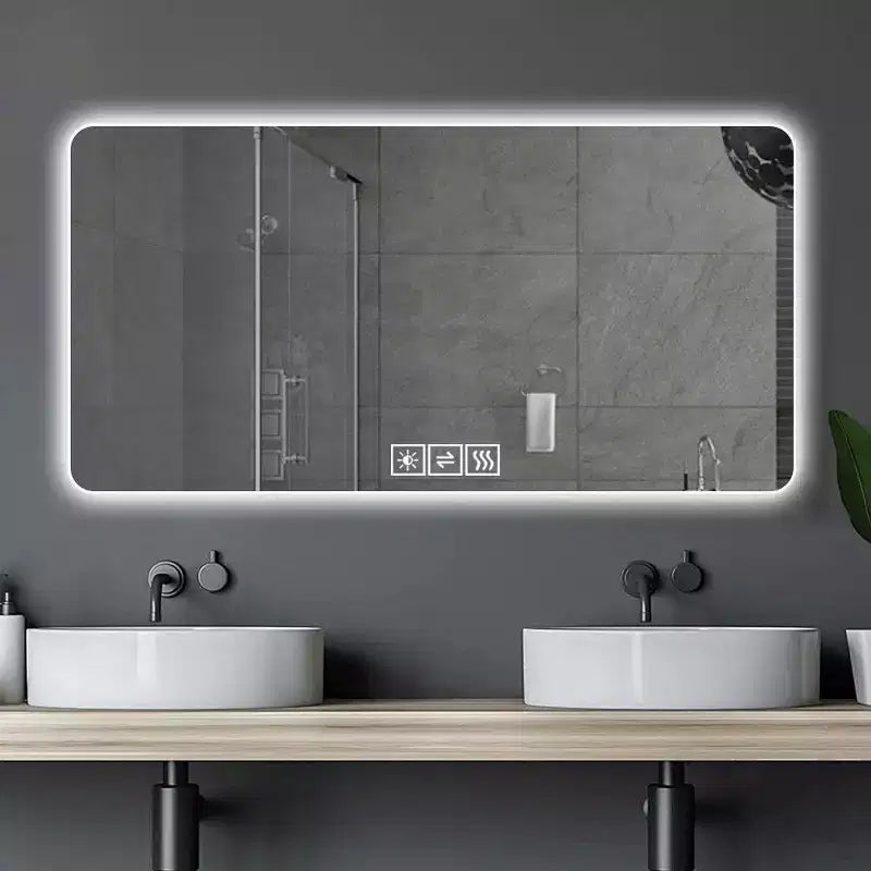 Miroir de salle de bain LED 28x60 : Résistant à la corrosion, Intensité lumineuse tricolore, Rétroéclairé avec fonction anti-buée