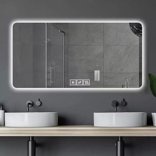 Miroir de salle de bain LED 28x60 : Résistant à la corrosion, Intensité lumineuse tricolore, Rétroéclairé avec fonction anti-buée