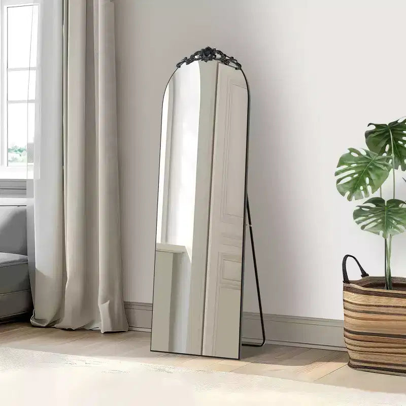 Right-Angled Arch Style Traditional Full-Length Mirror with Wooden Frame