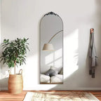 Miroir sur pied traditionnel à cadre en bois, style arche à angles droits