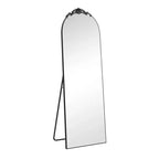 Miroir sur pied traditionnel à cadre en bois, style arche à angles droits