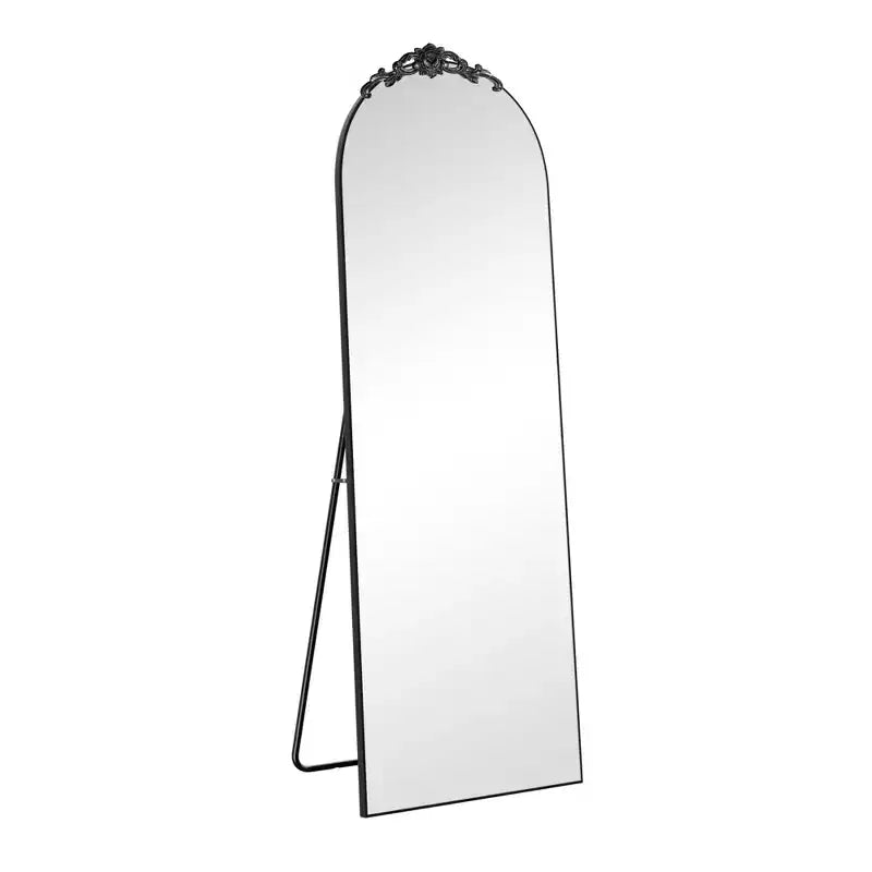 Miroir sur pied traditionnel à cadre en bois, style arche à angles droits
