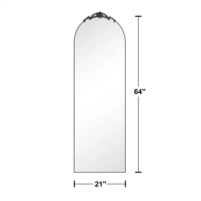 Miroir sur pied traditionnel à cadre en bois, style arche à angles droits