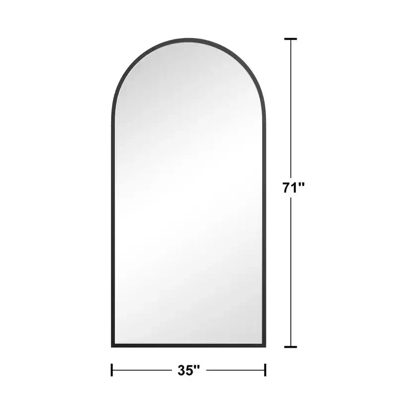 Miroir rectangulaire pleine longueur en bois massif à bords droits - Cadre noir 180x90x2cm (Support non inclus)