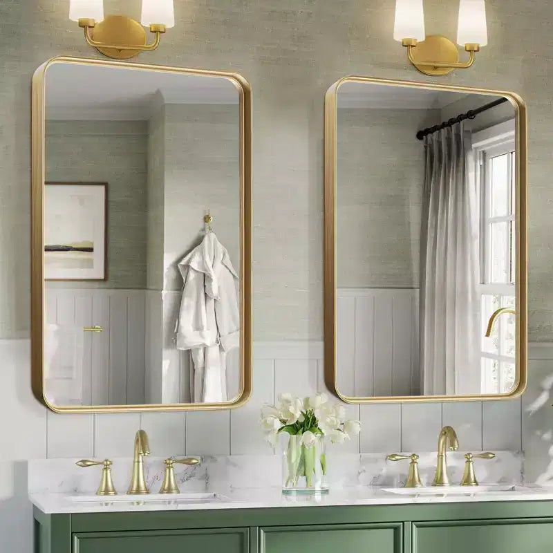 Miroir Suspendu Rectangulaire Arrondi en Alliage d'Aluminium Poli avec Imitation Galvanoplastie, 102 x 76 x 5 cm