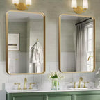 Miroir Suspendu Rectangulaire Arrondi en Alliage d'Aluminium Poli avec Imitation Galvanoplastie, 102 x 76 x 5 cm
