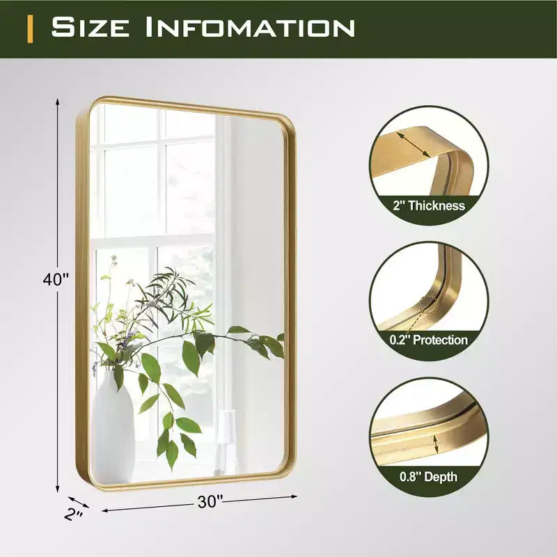 Miroir Suspendu Rectangulaire Arrondi en Alliage d'Aluminium Poli avec Imitation Galvanoplastie, 102 x 76 x 5 cm