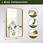 Miroir Suspendu Rectangulaire Arrondi en Alliage d'Aluminium Poli avec Imitation Galvanoplastie, 102 x 76 x 5 cm