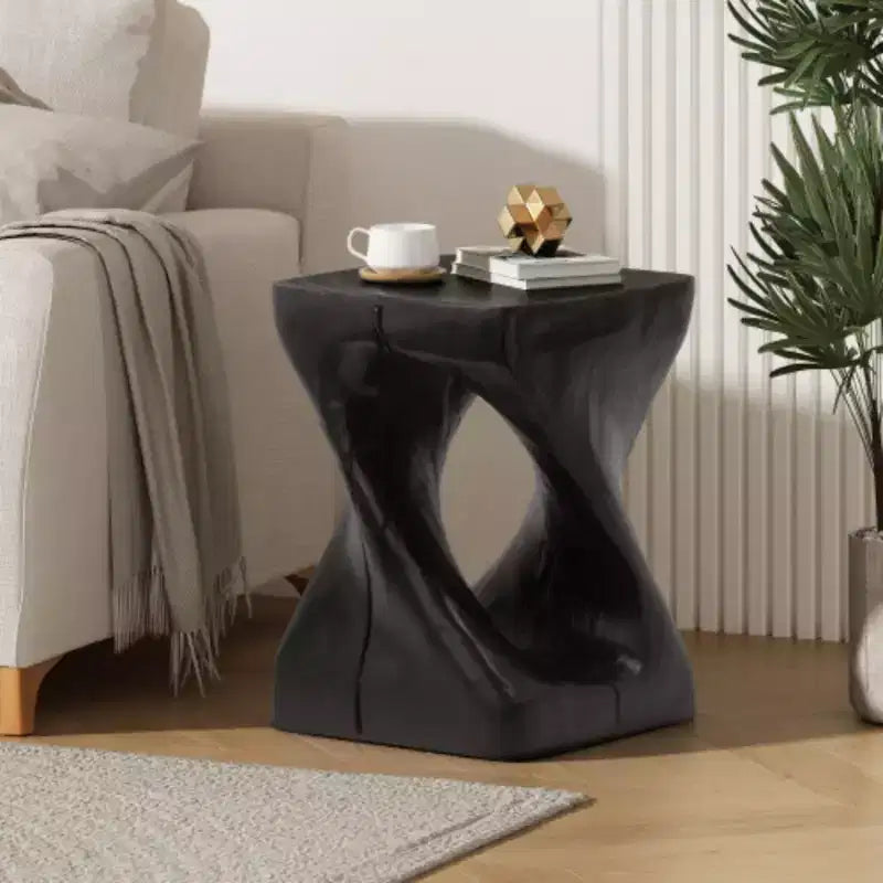 Twist Shape Side Table, Wood-like texture, Black Color
