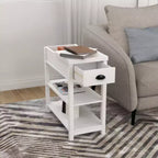 Table d'appoint étroite avec tiroirs et étagère inférieure, conception réversible - Blanc