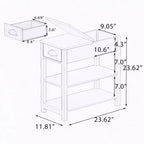 Table d'appoint étroite avec tiroirs et étagère inférieure, conception réversible - Blanc