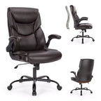 Strong Metal Base Office Chair with PU Leather, Adjustable Flip-up Armrest, and Lumbar Support