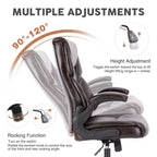 Chaise de bureau à base métallique robuste avec cuir PU, accoudoirs relevables réglables et support lombaire