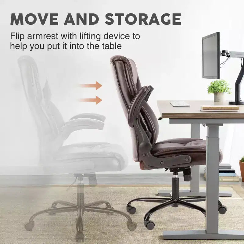 Chaise de bureau à base métallique robuste avec cuir PU, accoudoirs relevables réglables et support lombaire