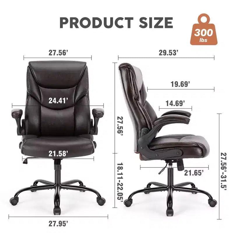 Chaise de bureau à base métallique robuste avec cuir PU, accoudoirs relevables réglables et support lombaire
