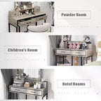 Table de maquillage Heynemo avec miroir Hollywood éclairé à 3 couleurs à intensité variable, coiffeuse avec 4 tiroirs