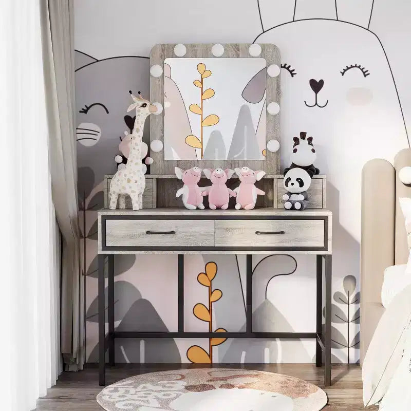 Table de maquillage Heynemo avec miroir Hollywood éclairé à 3 couleurs à intensité variable, coiffeuse avec 4 tiroirs