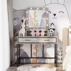Table de maquillage Heynemo avec miroir Hollywood éclairé à 3 couleurs à intensité variable, coiffeuse avec 4 tiroirs
