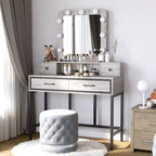 Table de maquillage Heynemo avec miroir Hollywood éclairé à 3 couleurs à intensité variable, coiffeuse avec 4 tiroirs