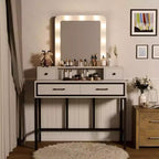Table de maquillage Heynemo avec miroir Hollywood éclairé à 3 couleurs à intensité variable, coiffeuse avec 4 tiroirs