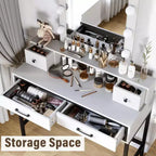 Table de maquillage Heynemo avec miroir Hollywood éclairé à 3 couleurs à intensité variable, coiffeuse avec 4 tiroirs