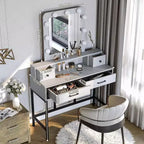 Table de maquillage Heynemo avec miroir Hollywood éclairé à 3 couleurs à intensité variable, coiffeuse avec 4 tiroirs