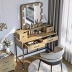 Table de maquillage Heynemo avec miroir Hollywood éclairé à 3 couleurs à intensité variable, coiffeuse avec 4 tiroirs