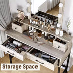 Table de maquillage Heynemo avec miroir Hollywood éclairé à 3 couleurs à intensité variable, coiffeuse avec 4 tiroirs