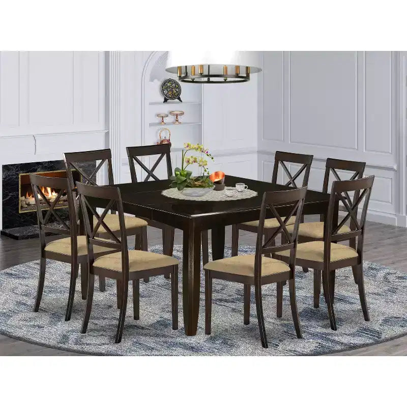 Parfait Dining Room Set Square Table With Kitchen Chairs Cappuccino Finish