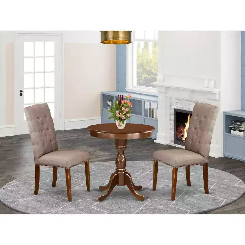 HomeStock Round Dinette Set Dark Fabric Chairs Modern Style