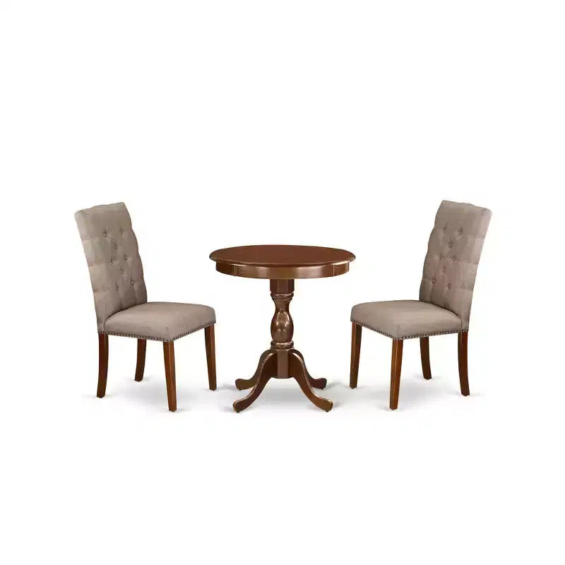 Ensemble de salle à manger rond HomeStock, chaises en tissu foncé, style moderne