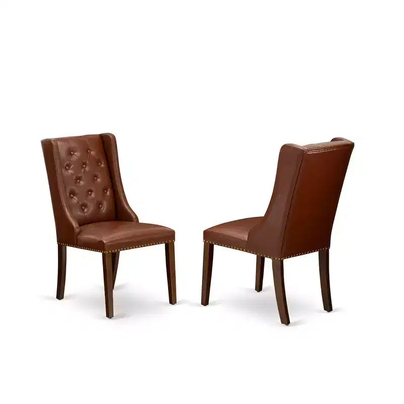 Ensemble de salle à manger 5 pièces HomeStock, table ronde et chaises modernes en similicuir marron