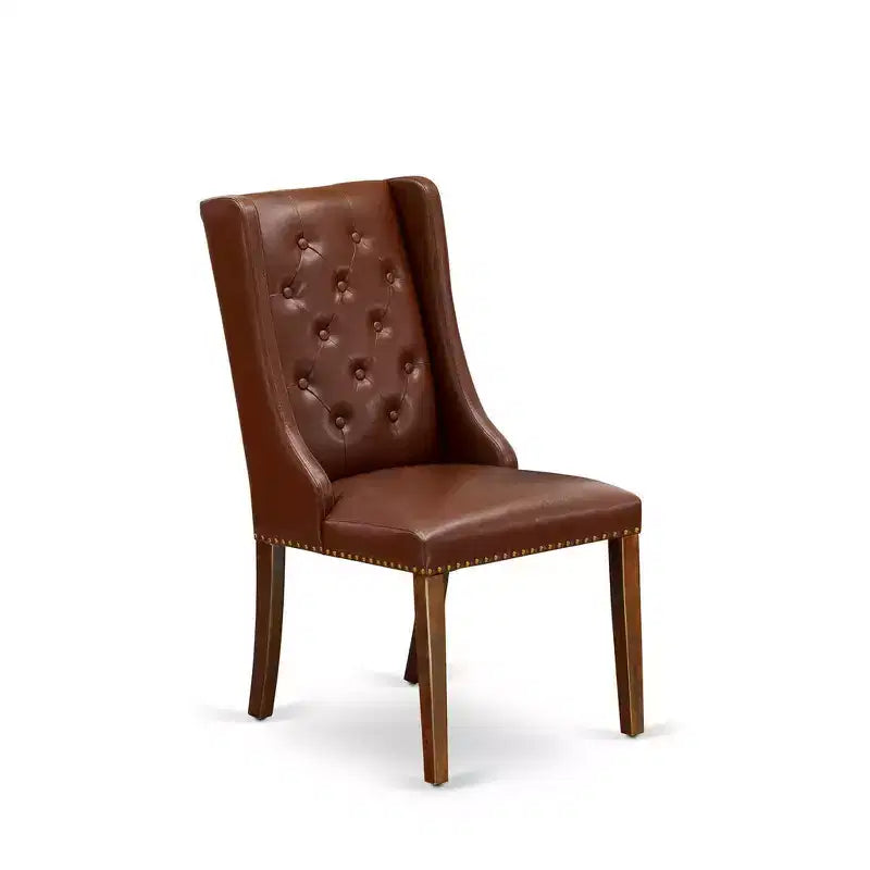 Ensemble de salle à manger 5 pièces HomeStock, table ronde et chaises modernes en similicuir marron