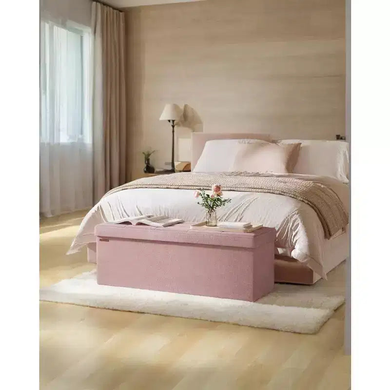 LEDREM 43 Folding Storage Ottoman Bench, Ottoman with Storage, End of Bed Bench, Storage Chest, Foot Rest Stool, Padded Seat, Hold up to 660lbs