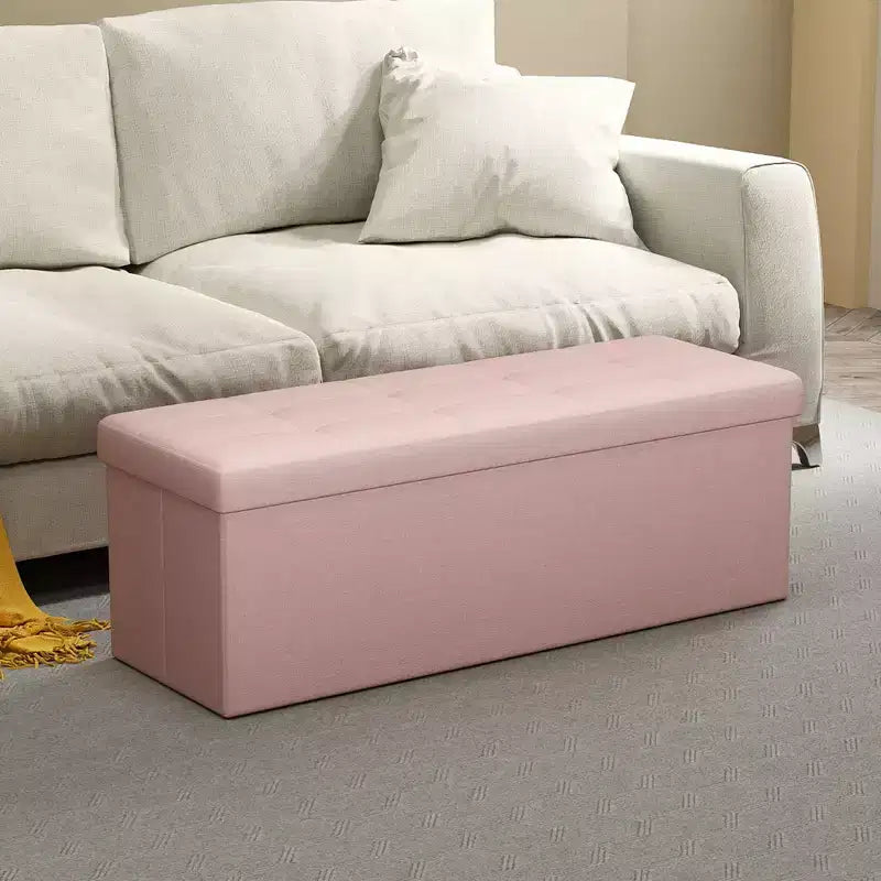 LEDREM 43 Pouf de rangement pliant, Banc de rangement, Banc de bout de lit, Coffre de rangement, Tabouret repose-pieds, Siège rembourré, Supporte jusqu'à 300 kg